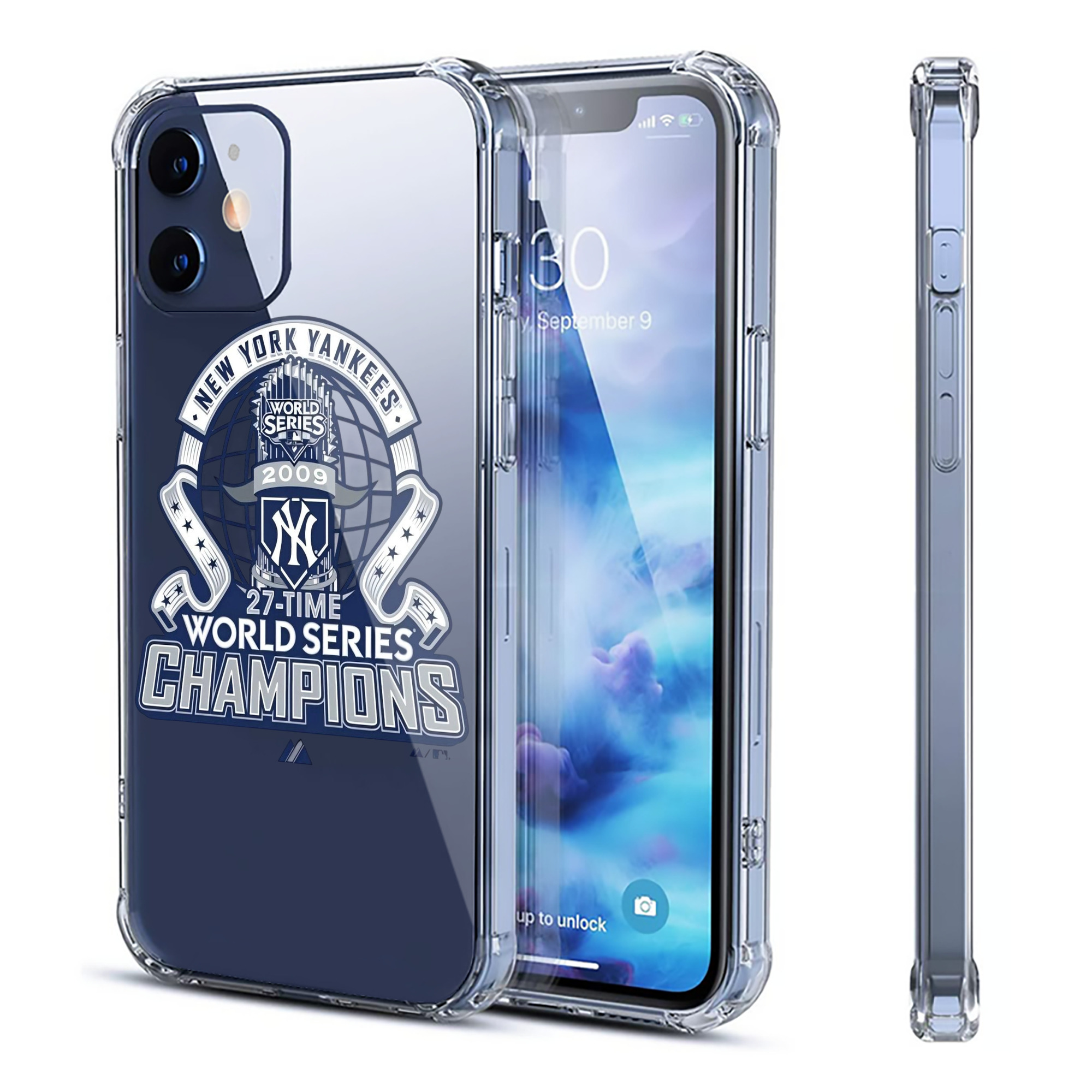 New York Yankees 2009 27th WS Champions Blue Clear IPhone 12 Case – Soft TPU With UV Print – Enhanced Drop Protection, Precise Fit, Anti-Fingerprint, Customizable Design, Scratch-Resistant, Yellow-Resistant